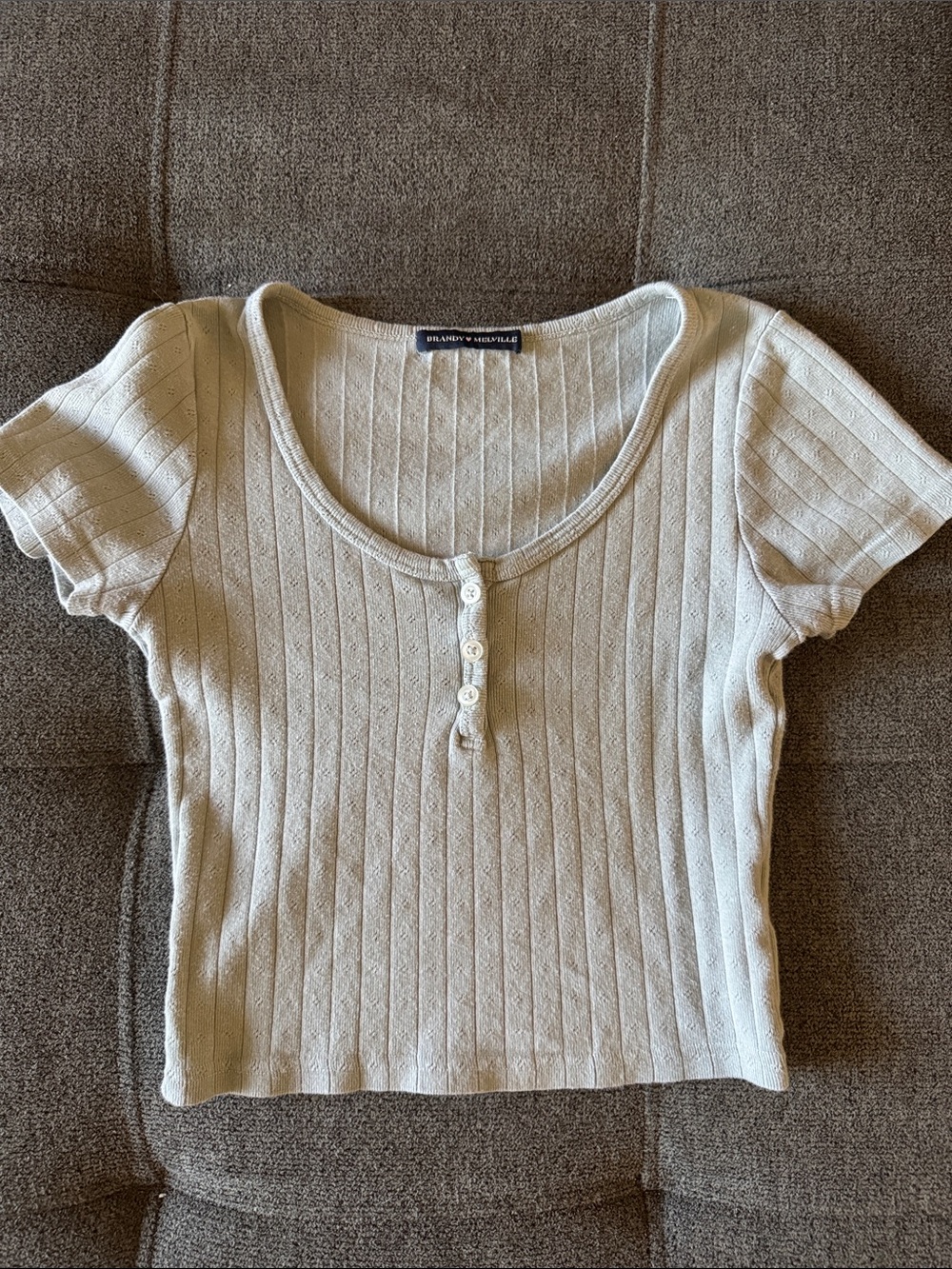 Brandy Melville Cream Ribbed Short Sleeve Henley Tee